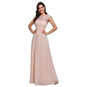 Ever Pretty  Cap Sleeve Ruched Lace Chiffon Gown